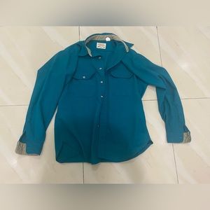 Cabelas Button Shirt Jacket Men's Large Turquoise Teal Long Sleeve Pockets